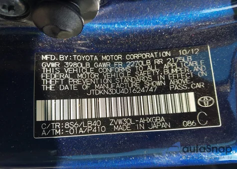 2013 Toyota Prius Four z USA, uszkodzony, nr VIN JTDKN3DU4D1624747